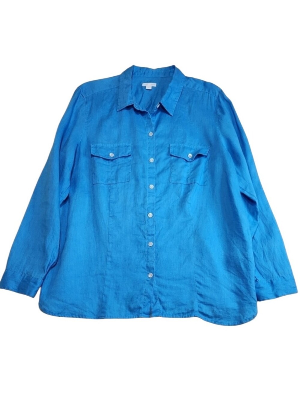 J.JILL Love Linen 100% Linen Button Up Long Sleeve Top Shirt Blue Size Large